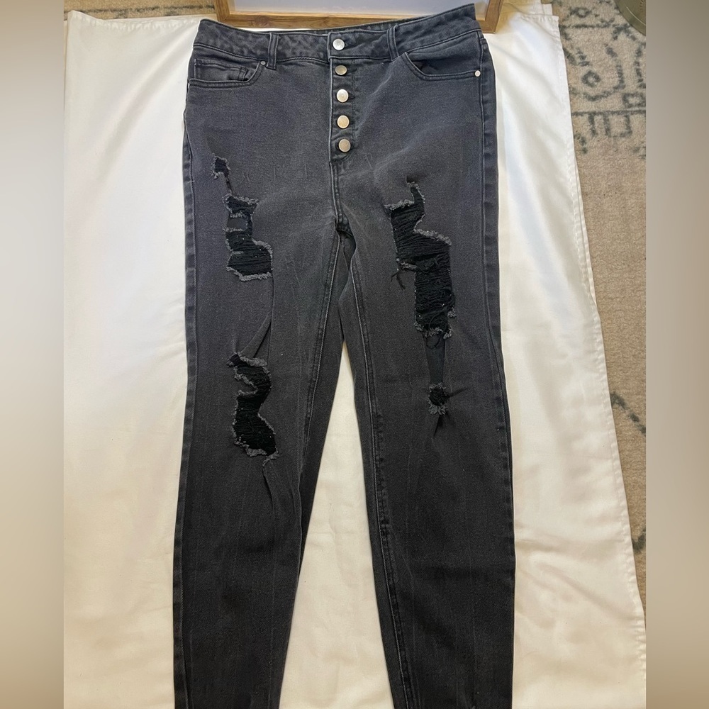 Tinseltown size 15 black distressed high waisted skinny jeans - Picture 2 of 5
